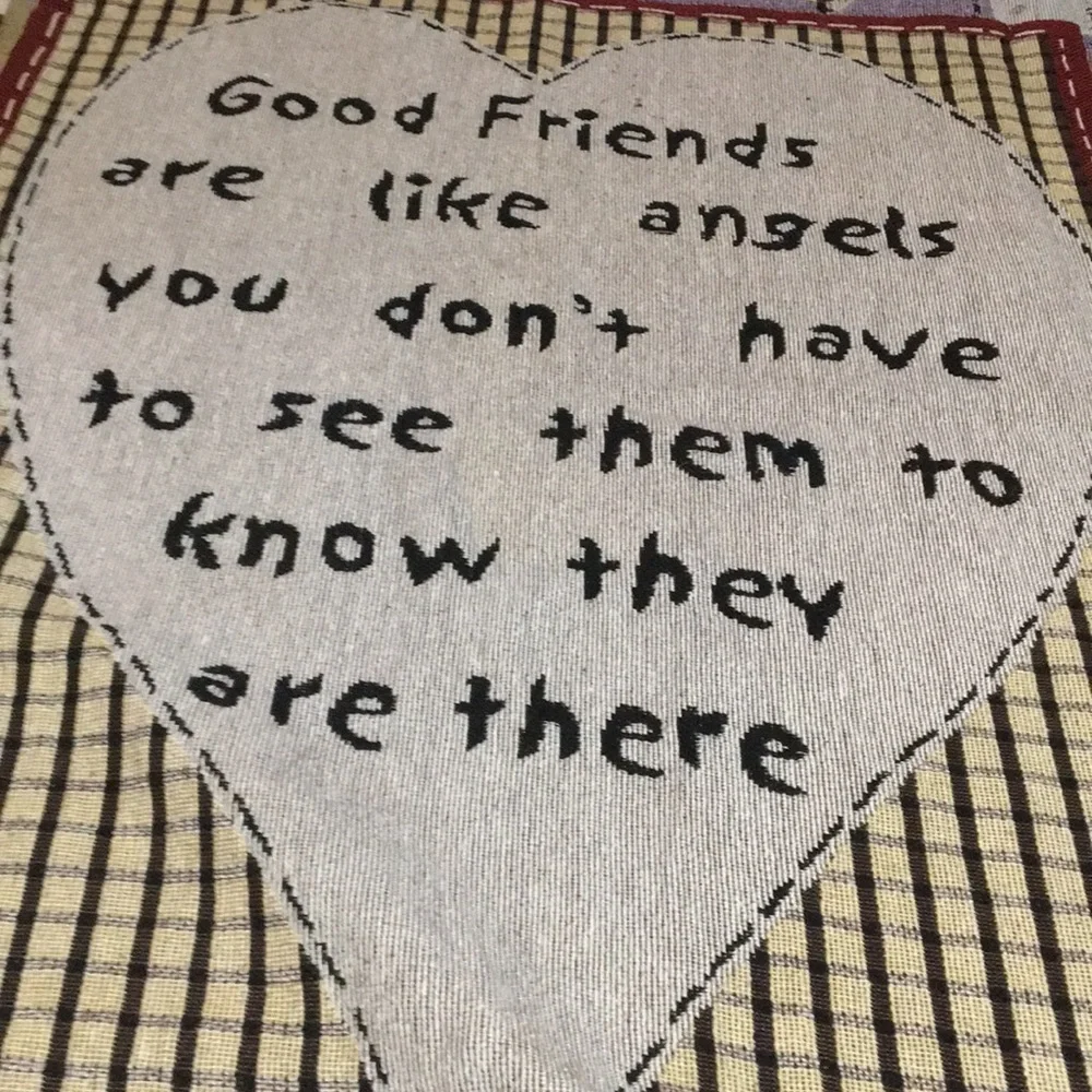 Vintage Blanket Good Friends/Angels Rustic Farmhouse Country Throw or Wall Decor